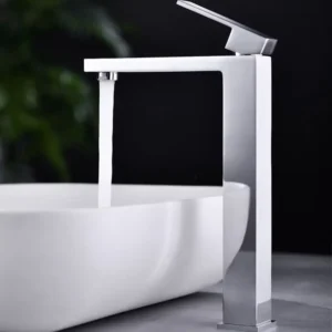 Extended Brushed Nickel Square Basin Mixer Tap