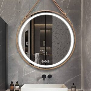 Golden Rope-Framed Round LED Mirror
